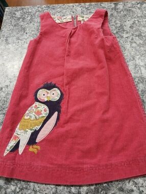 Mini Boden Pink Corduroy Dress 2-3yr with Owl Appliqué